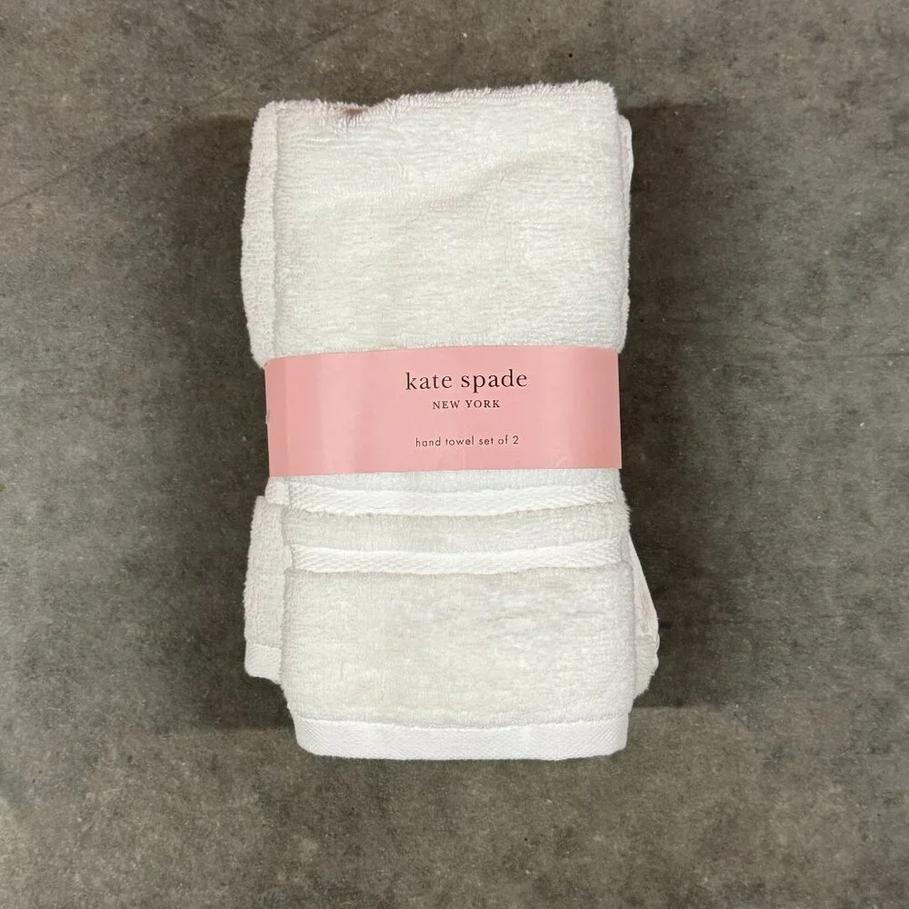 2 pc Kate Spade Bright White Hand Towel Set Striped Stripes Hand Towels